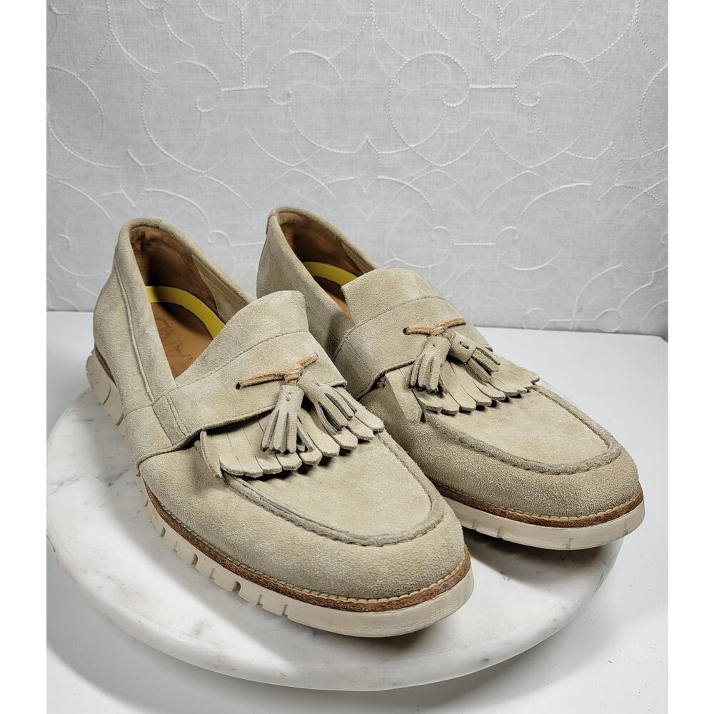 Cole Haan Zero Grand Suede Loafers Mens 13 Beige Tassel Boat Shoes